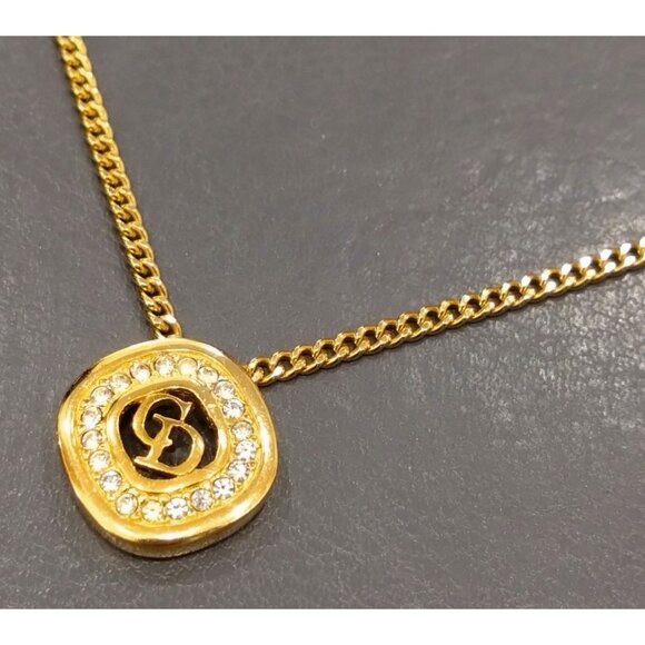 Authentic Christian Dior Vintage Rhinestone Crystal Round Necklace Gold Plated - Picture 2 of 11